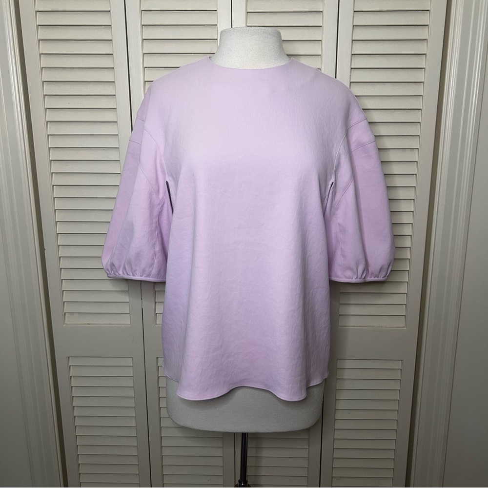 Tibi Chalky Drape Balloon Sleeve Crewneck Top size 6 in palest purple